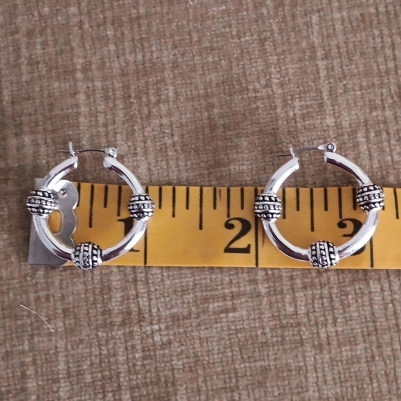 Silver Tone Post Snap Closure Hoop Earrings - Picture 2 of 5